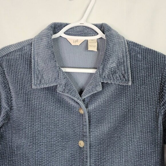 J. JILL Corduroy Shirt Jacket BLUE size XS Retro Preppy 100% Cotton Long Shacket - Picture 3 of 6